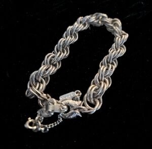 Monet Vintage Silver Double Link Etched Bracelet 7"